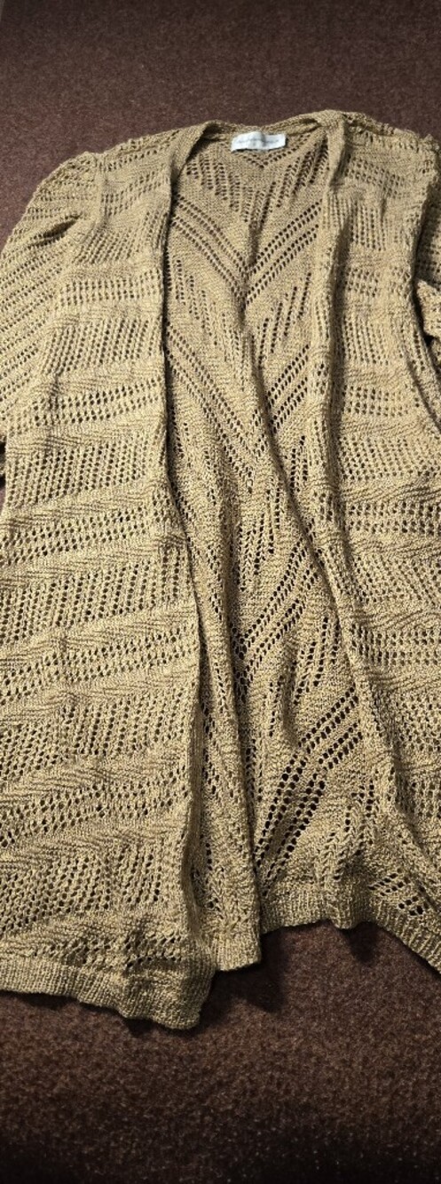 Lightweight Open-Knit Tan Open Front Cardigan Christopher & Banks Size 8